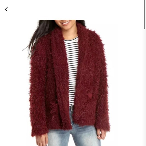 NWOT LOVE FIRE Fuzzy Faux Fur Shaggy Jacket Purplish Open Front Cardigan Medium - Picture 1 of 6